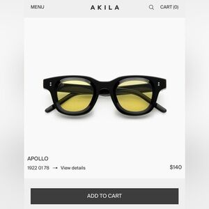Akila Apollo sunglasses (yellow lens, black frame).